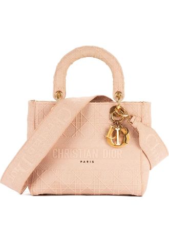 Dior 2020 Cannage embroidered handbag - women - Canvas - One Size - Pink