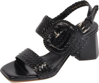 Pons Quintana Gevlochten leren sandalen met hak van 6 cm - Dames - Sandalen met hakken - Zwart - 36 EU - Leer - Schoenen