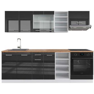 Vicco Mueble De Cocina R-line, Antracita Brillo Intenso/blanco, 240 Cm, Et Roble, Vicco