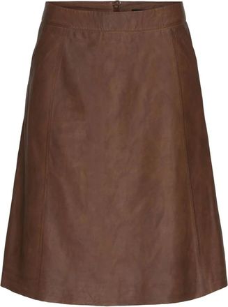 BTF-CPH Midi A-Lijn Leren Rok Donker Cognac - Dames - Leren & Su&egrave;de rokken - Bruin - M - Leer - Rokken