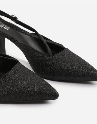 Where's That From Womens Raizel P High Heel Metallic Slingbacks - Black/Black - Size: 4