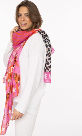 Zwillingsherz Schal ZWILLINGSHERZ Tiger Star, Damen, pink, Web, Obermaterial: 100% Polyester, Modet&uuml;cher Schal, Animal Mustermix, transparenter Look, Schriftzug