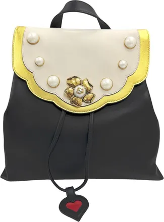Gucci Black Gold White Leather Metal Backpack (Pre-Owned)