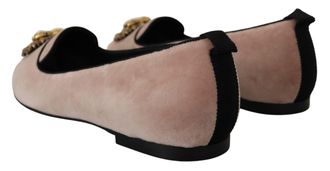 Dolce & Gabbana Velvet Slip-On with Gold Heart Detail Loafer - Pink