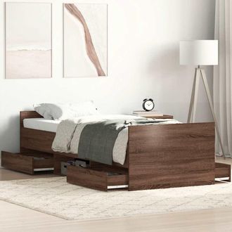 vidaXL Vidaxl - Estructura De Cama Con Cabecero Piecero Roble Marr&oacute;n 90x200 Cm
