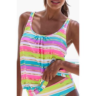 Lascana Womens Striped Tankini Top in Multi Print at Nordstrom, Size 4