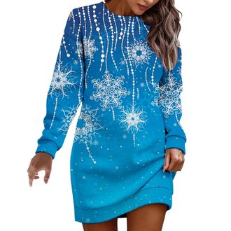 Generic Christmas Sweater Dress for Womens UK Xmas Jumper Sweater Tunic Christmas Jumper Dress for Women UK Cute Reindeer Santa Xmas Tops Long Sleeve O Neck P
