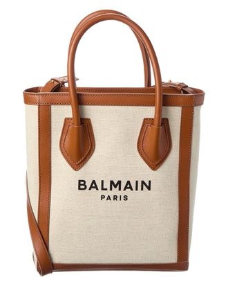 Balmain Logo Canvas & Leather Tote