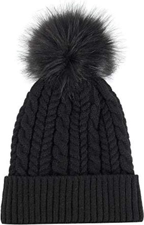 Generic Womens Big Ball Pompom Beanie Warm Winter Thick Fleece Knitted Cap Fur Ski Hat (Black)