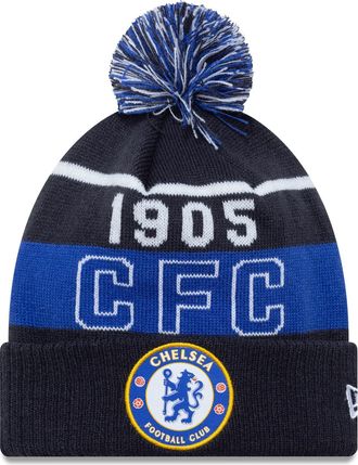 New Era Chelsea FC Bobble Beanie Hat, Black and Blue, 1905 CFC Design, Official Football Club Merchandise