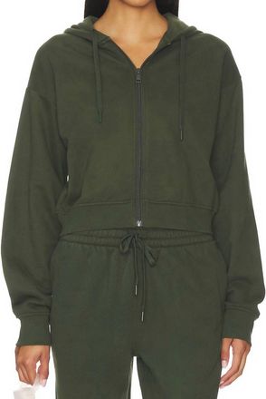 Beyond Yoga Luxe Fleece Zip Up Hoodie In Dark Olive