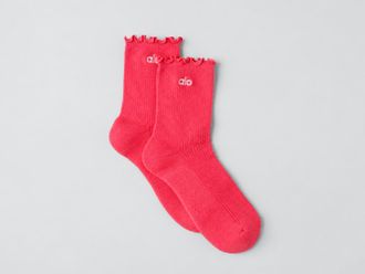 Alo | Womens Lettuce Edge Socks in Candy Red, Size: S/M (5-7.5)