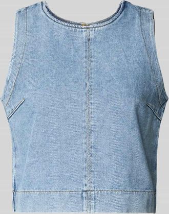 Jake*s Casual Blusentop in Denim-Optik mit Rundhalsausschnitt in Hellblau, Gr&ouml;&szlig;e 34