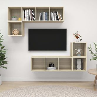 vidaXL Vidaxl - Juego De Muebles De Sal&oacute;n 4 Pzas Madera Ingenier&iacute;a Roble Sonoma