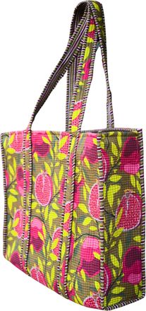 Generic Pomegranate Print Quilted Tote Bag - Indian Cotton Shoulder Bag, Beach Tote, Travel & Everyday Lightweight Carry Bag for Women