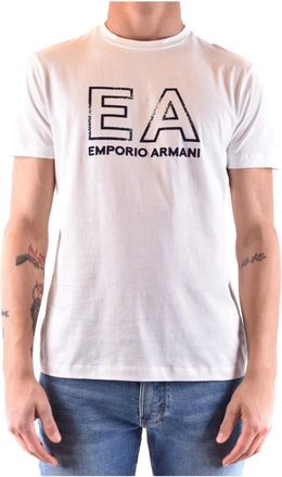 Emporio Armani Tops, Heren, Wit, L, Katoen, Heren Wit Print T-shirt Lente/Zomer