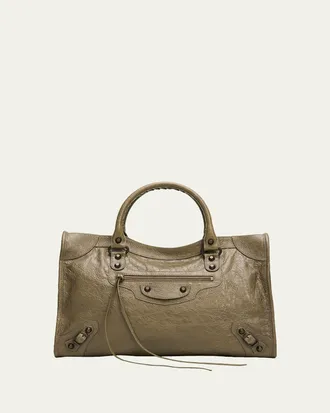 Balenciaga Le City Medium Crinkled Leather Top-Handle Bag