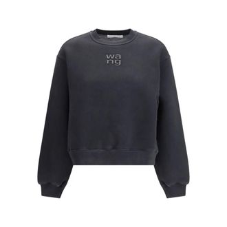 Alexander Wang Hoodies & sweatvesten, Dames, Zwart, M, Katoen, Crystal Hotfix Logo Sweatshirt