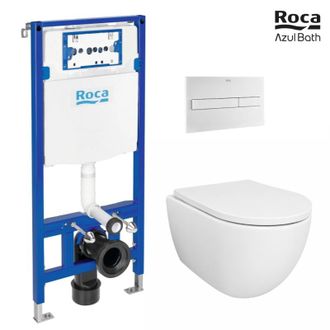 Roca Bastidor Empotrado Roca Duplo Cisterna Empotrada Y Pulsador Pl7 Blanco Mate Con Inodoro Suspendido Swiss 53 Cm Tornado Y Soft-close De Azul Bath