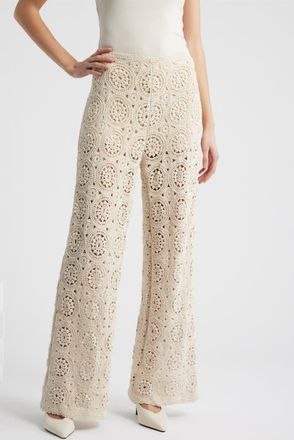 Frame Denim The Crochet Wide Leg Pants in Cream at Nordstrom, Size X-Small
