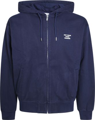 Dr&ocirc;le de Monsieur Navy Blue Zip-Up Felpa Con Scritta Hoodie