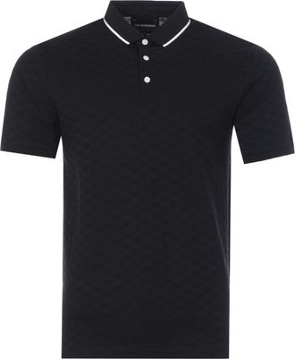 Emporio Armani Mens Jaquard Polo Shirt in Black Cotton - Size X-Large