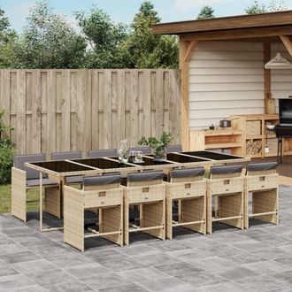 vidaXL Set Comedor De Jard&iacute;n 11 Pzas Con Cojines Rat&aacute;n Sint&eacute;tico Beige Vidaxl