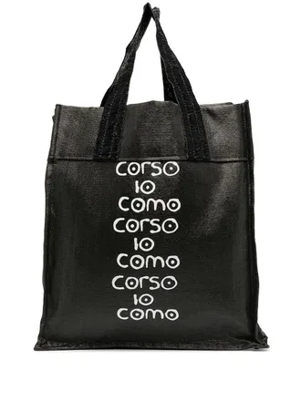 10 Corso Como logo-print raffia tote bag - women - Raffia - OS - Black