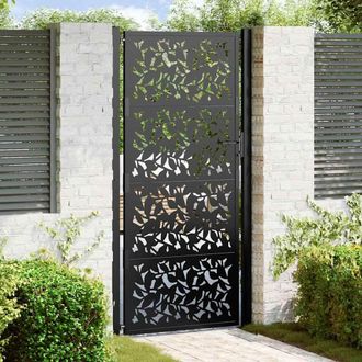 Berkfield Home Garden Gate Black 105x205 cm Steel Leaf Design