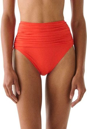 Kate Spade New York Shirred High Waist Bikini Bottom in Goji Berry at Nordstrom, Size X-Large