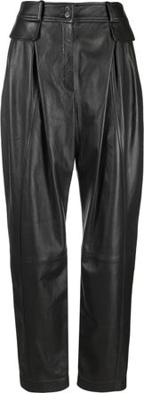 Alberta Ferretti high-waisted leather trousers - women - Polyester/Acetate/Lamb Skin - 44 - Grey