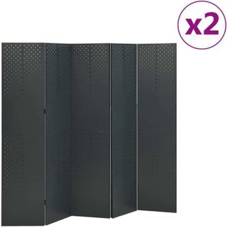 vidaXL Biombos Divisores De 5 Paneles 2 Uds Antracita Acero 200x180 Cm Vidaxl