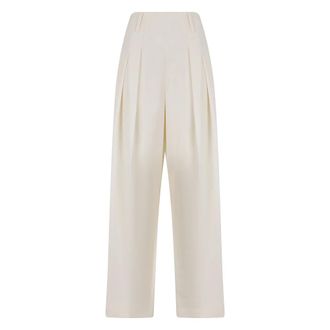 Victoria Beckham Geplooide Wijde Pijpen Broek - Dames - Wijde Broeken - Wit - S - Wol - Broeken