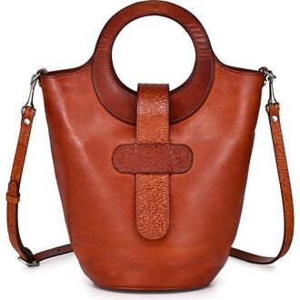OLD TREND Lily Genuine Leather Structured Everyday Bucket Crossbody in Cognac at Nordstrom
