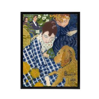 Artery8 Women with Dog Art Nouveau Painting Bonnard Black Framed Canvas Art | Size: W24 x H32