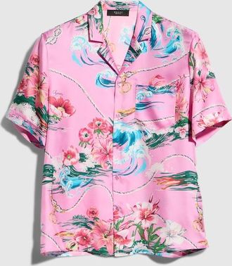 Gucci Printed Silk Twill Bowling Shirt, Size 44, Pink, Ready-to-wear