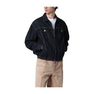 Dsquared2 Denim Jackets, male, Blue, Size: L Drawstring Jean Jacket