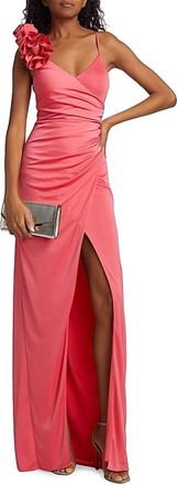 Monique Lhuillier Womens Rosa Jersey Long Dress In Calypso Coral
