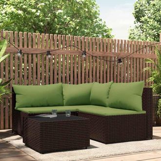 vidaXL Set Muebles De Jard&iacute;n 4 Piezas Y Cojines Rat&aacute;n Sint&eacute;tico Marr&oacute;n Vidaxl