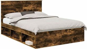 vidaXL Bed Frame with Drawer Smoked Oak 150 x 200 cm Solid Pine Wood vidaXL