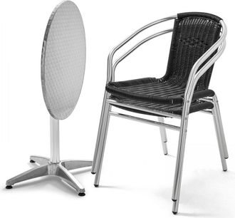 Oviala Mesa y 2 sillones de jard&iacute;n de aluminio negro