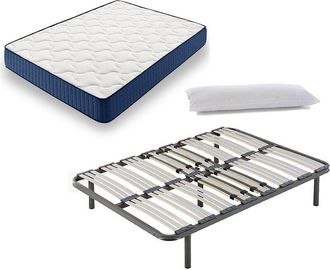 HOGAR 24 Cama Completa - Colchón Viscoelástico Viscorelax + Somier Multiláminas + 5 Patas De 32cm + Almohada De Fibra, 105x180 Cm