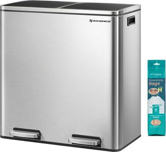 Songmics Cubo de basura de reciclaje 2 x 30 l con pedal de acero