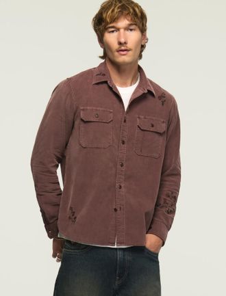 Lucky Brand Mens Long Sleeve Embroidered Corduroy Workshirt