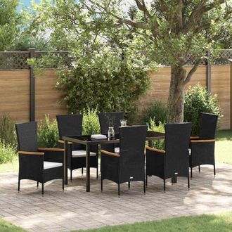 vidaXL Conjunto De Comedor De Jard&iacute;n Con Coj&iacute;n 7 Pcs Negro Polirat&aacute;n Vidaxl