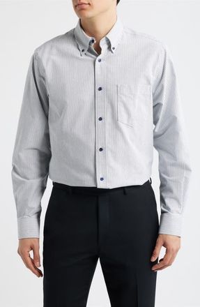 Eagle Regular Fit Pinstripe Cotton Button-Down Oxford Shirt in Black at Nordstrom, Size 17 - 34