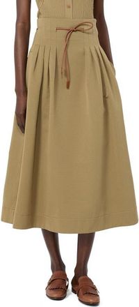 Max Mara Tempio Pleated Cotton Ottoman Midi Skirt in Kaki at Nordstrom, Size 14