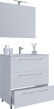 ebuy24 Ebuy24 - Vcm 3 Piezas Lavabo Lavabo Gabinete Inferior Ancho 60 Cm Muebles De Ba&ntilde;o Conjunto De Pie Con Tres Cajones Espejo Badinos (blanco)