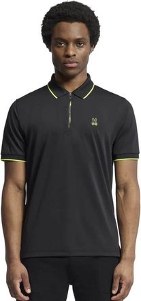 Psycho Bunny Mens Black Jeffrey Zip Placket Interlock Polo Shirt - Size X-Large