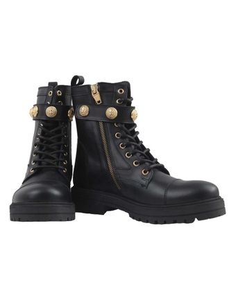 Balmain Lace-Up Leather Boots - Black